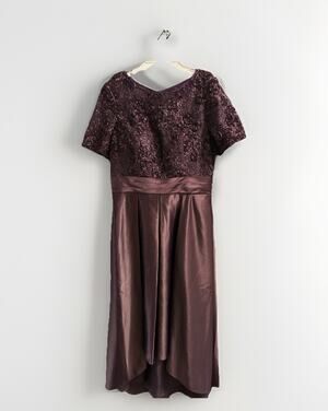 OLEG Cassini Dress Size 10 High Low Plus Size Satin Illusion Ball Gown Eggplant